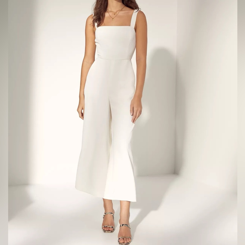 Aritzia Cream Square-Neck Wide-Leg Jumpsuit